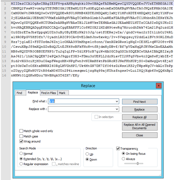 Certificate syntax example