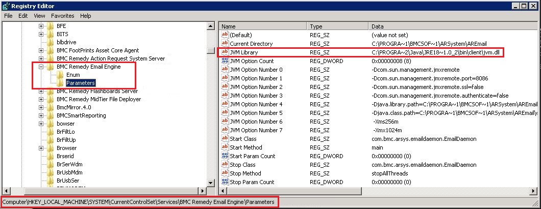 Email Engine Service, Registry Key
