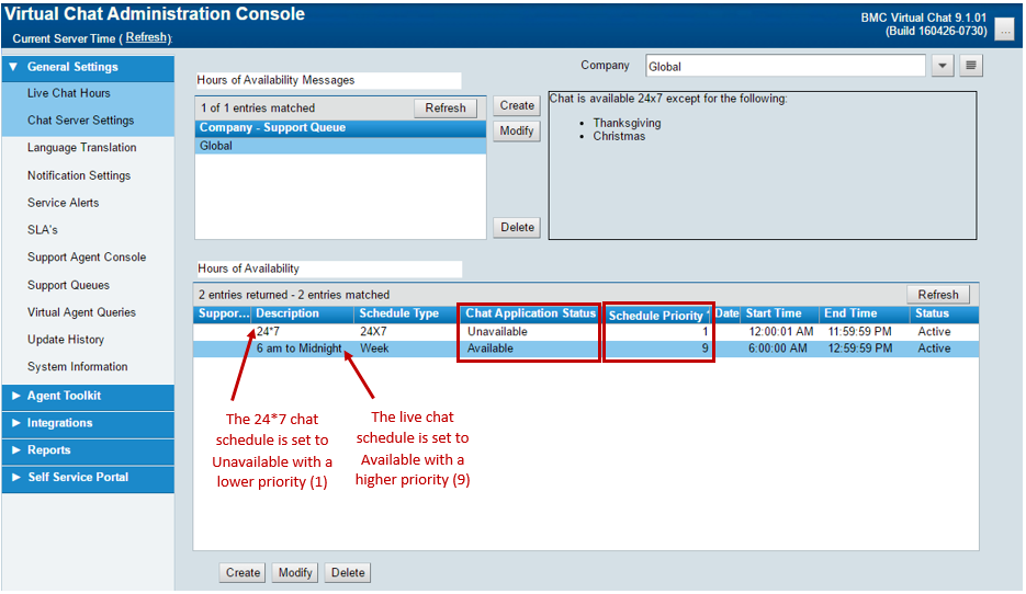 Configuring Live chat hours